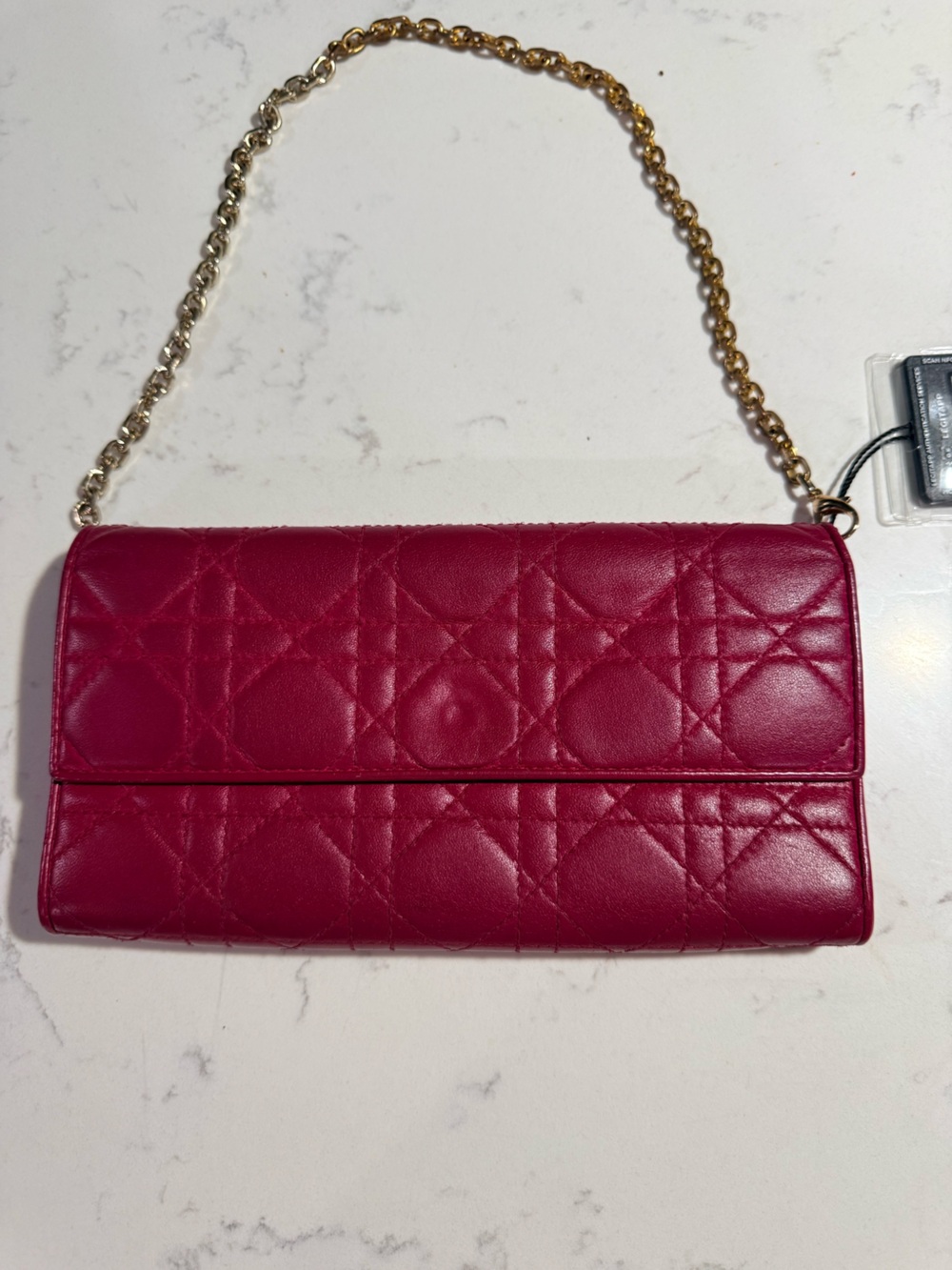 Dior Quilted Chain Wallet in Fuchsia Pink